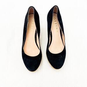 Office London Black Wedge Platform Espadrille Round Toe Cork Shoes Size 39 EUC